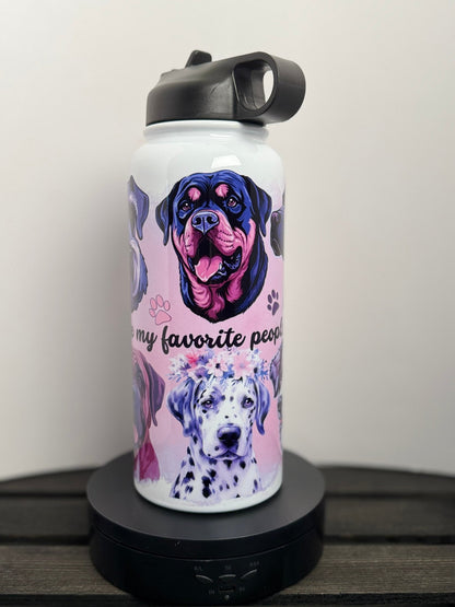 Dogs Are My Favorite People – 32 oz Pink Dog Lover Water Bottle – Stainless Steel with Straw – Cute Gift for Dog Moms - HisWord Designs