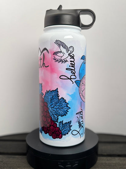 40 oz Christian Fruit - Themed Water Bottle - Faith, Love, Saved, Believe - HisWord Designs