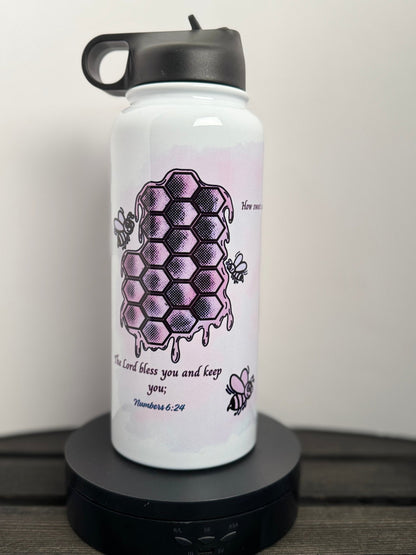 Honeycomb & Sunflower 32 oz Faith Water Bottle – Numbers 6:24, Psalm 119:103, Ephesians 4:32 - HisWord Designs