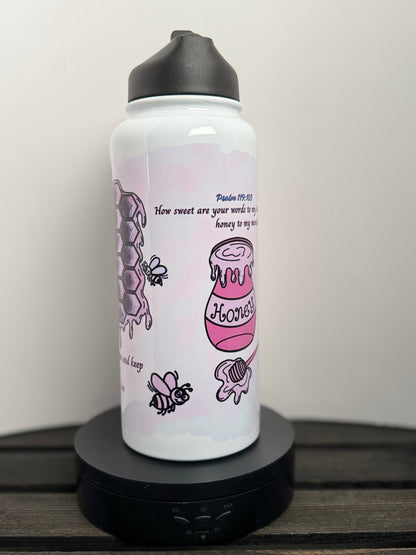 Honeycomb & Sunflower 32 oz Faith Water Bottle – Numbers 6:24, Psalm 119:103, Ephesians 4:32 - HisWord Designs