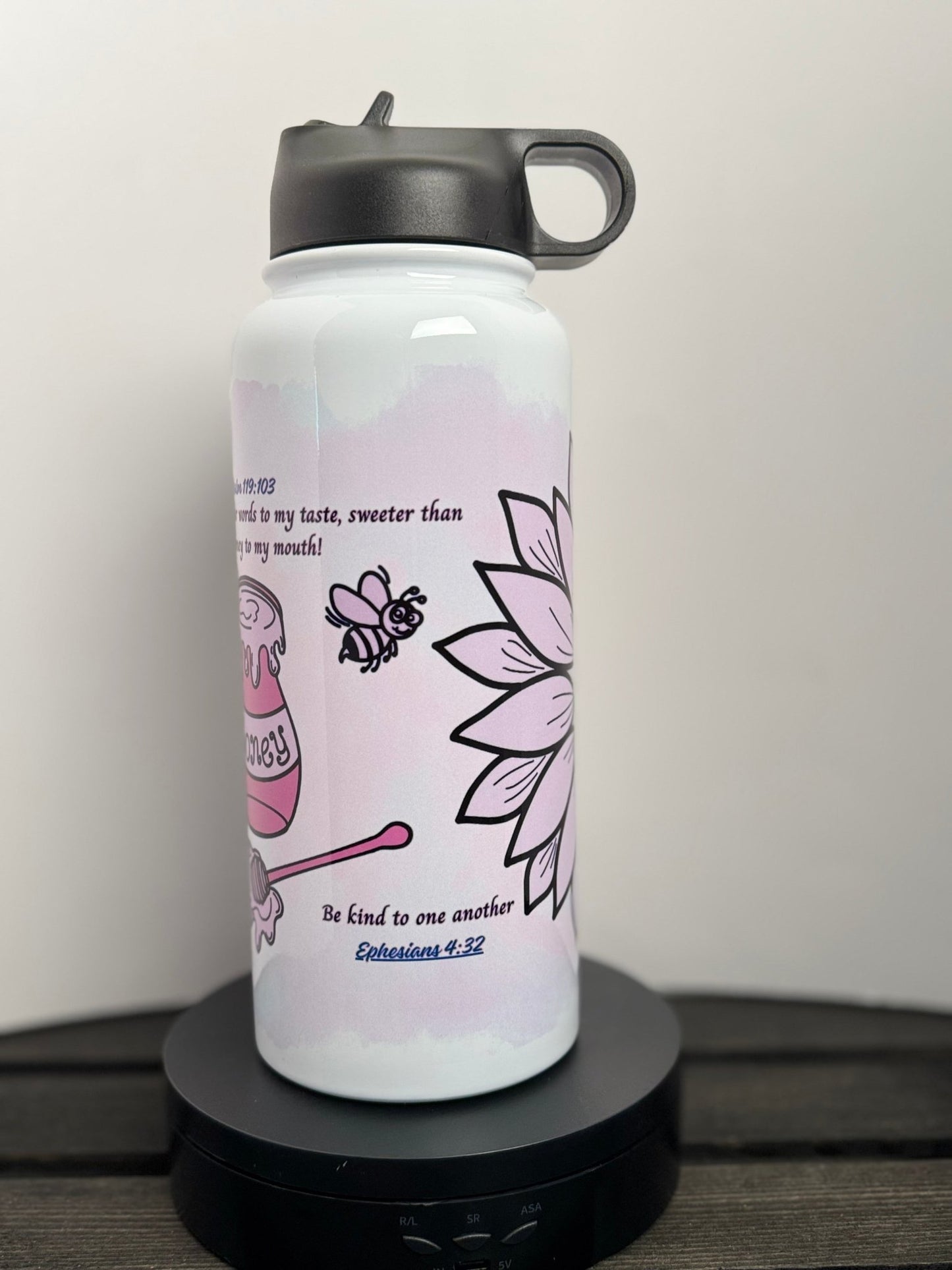 Honeycomb & Sunflower 32 oz Faith Water Bottle – Numbers 6:24, Psalm 119:103, Ephesians 4:32 - HisWord Designs