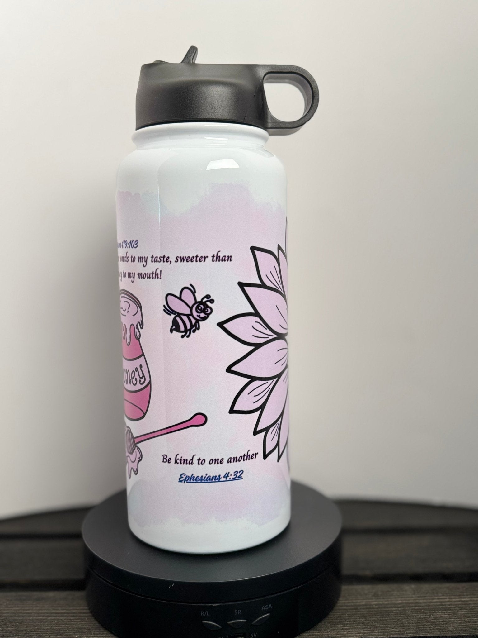 Honeycomb & Sunflower 32 oz Faith Water Bottle – Numbers 6:24, Psalm 119:103, Ephesians 4:32 - HisWord Designs
