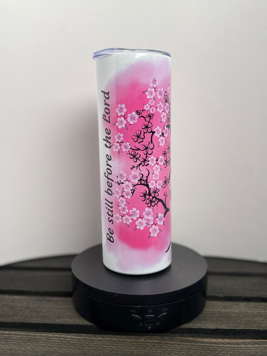 Cherry Blossom Faith Tumbler – Psalm 37:7 | 20 oz Stainless Steel - HisWord Designs