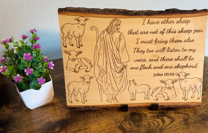 Jesus & Sheep Sign, One Shepherd One flock, Christian wood wall art, Hand - drawn art, John 10:16, Faith - Based Wood Decor, Gift for him or her - HisWord Designs