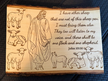 Jesus & Sheep Sign, One Shepherd One flock, Christian wood wall art, Hand - drawn art, John 10:16, Faith - Based Wood Decor, Gift for him or her - HisWord Designs