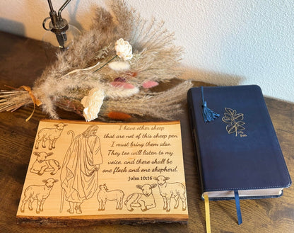 Jesus & Sheep Sign, One Shepherd One flock, Christian wood wall art, Hand - drawn art, John 10:16, Faith - Based Wood Decor, Gift for him or her - HisWord Designs