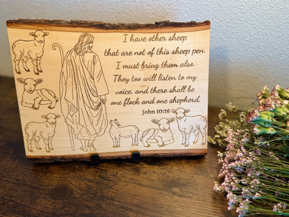 Jesus & Sheep Sign, One Shepherd One flock, Christian wood wall art, Hand - drawn art, John 10:16, Faith - Based Wood Decor, Gift for him or her - HisWord Designs
