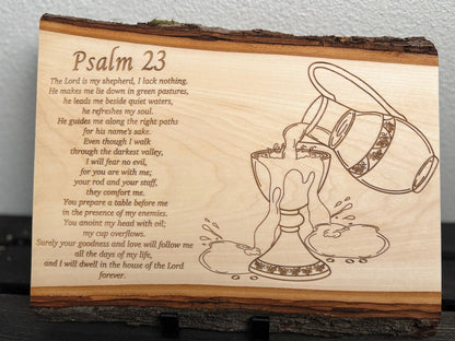 Psalm 23 Live Edge Wood Sign, Christian Wood Wall Art, Hand - Drawn Scripture Decor, Overflowing Cup, Gift for Prayer Room, Pastor or Couple - HisWord Designs