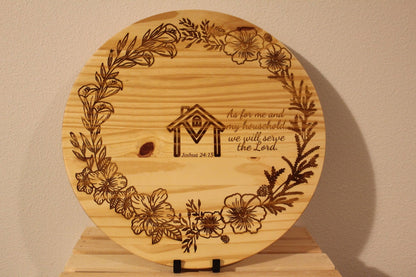 Large Round Decor - As for me and myself we will worship the Lord Christian Wall Art – Handmade Engraved Wood Sign | Faith - Based Home Decor | Psalm 18:16| Rustic Religious Gift for Prayer Room & Office - HisWord Designs