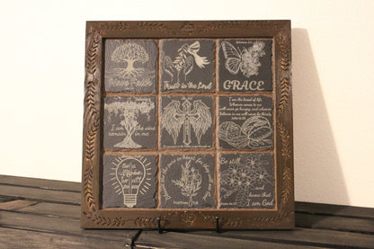 Rock Slates Embedded Frame Christian Wall Art – Handmade Engraved Wood Sign, Rustic Religious Home Decor - HisWord Designs