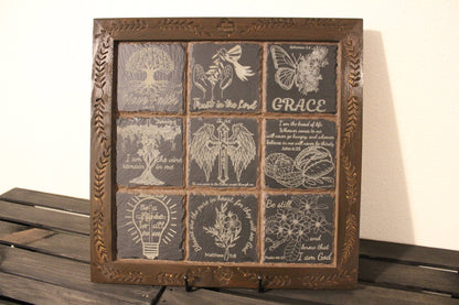 Rock Slates Embedded Frame Christian Wall Art – Handmade Engraved Wood Sign, Rustic Religious Home Decor - HisWord Designs