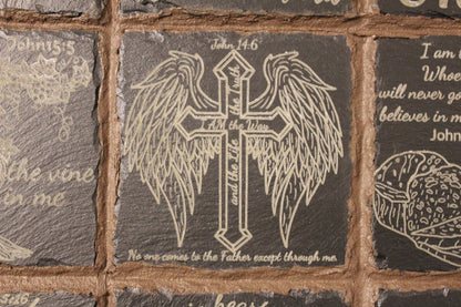 Rock Slates Embedded Frame Christian Wall Art – Handmade Engraved Wood Sign, Rustic Religious Home Decor - HisWord Designs