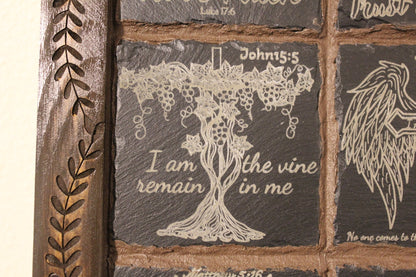 Rock Slates Embedded Frame Christian Wall Art – Handmade Engraved Wood Sign, Rustic Religious Home Decor - HisWord Designs