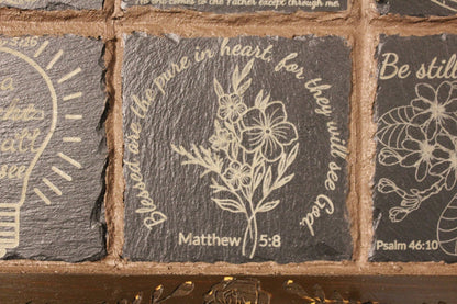 Rock Slates Embedded Frame Christian Wall Art – Handmade Engraved Wood Sign, Rustic Religious Home Decor - HisWord Designs