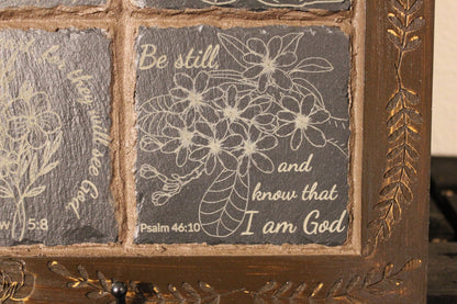 Rock Slates Embedded Frame Christian Wall Art – Handmade Engraved Wood Sign, Rustic Religious Home Decor - HisWord Designs