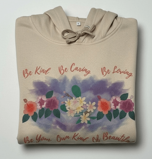 "Be Kind · Be Caring · Be Loving · Be Your · Own Kind · Of Beautiful" floral hoodie - HisWord Designs