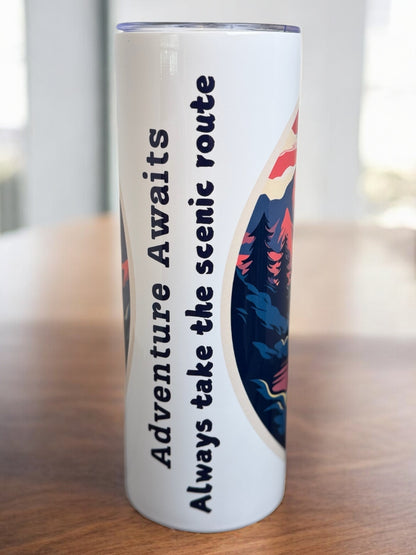 “Adventure Awaits” 20oz Tumbler – Always Take the Scenic Route - His Word Designs