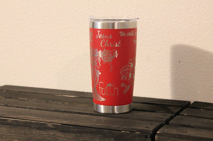 Be Still and Know – 20 oz Red Engraved Christian Tumbler - HisWord Designs