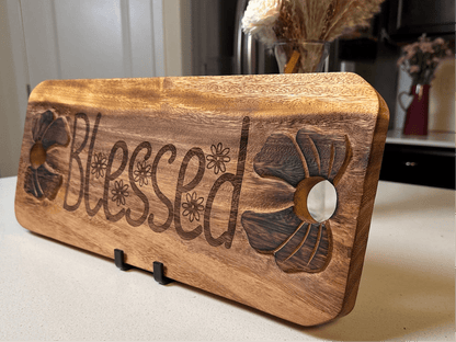 "Blessed" Engraved Wooden Serving Board – Faith-Inspired Kitchen Decor - "Blessed" Engraved Wooden Serving Board – Faith - Inspired Kitchen Decor - His Word Designs