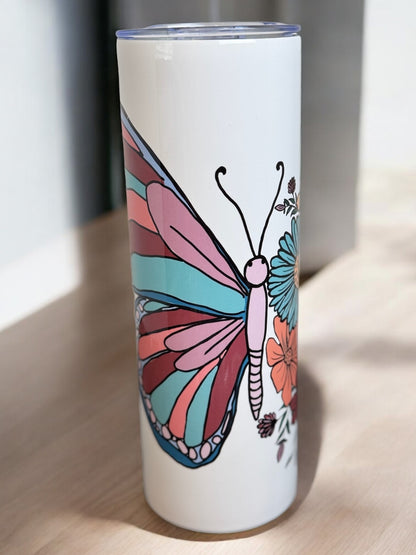 Butterfly with Flowers - 20oz Tumbler – "Without change, there would be no growth" - HisWord Designs