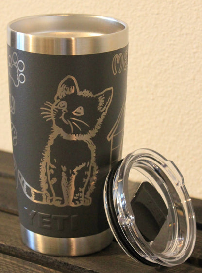 Cat Lover Engraved Dark Gray 20 oz YETI® Tumbler | Handdrawn - His Word Designs