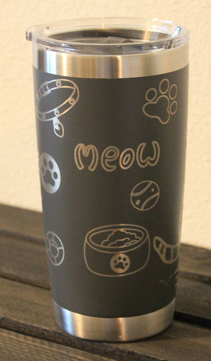 Cat Lover Engraved Dark Gray 20 oz YETI® Tumbler | Handdrawn - His Word Designs
