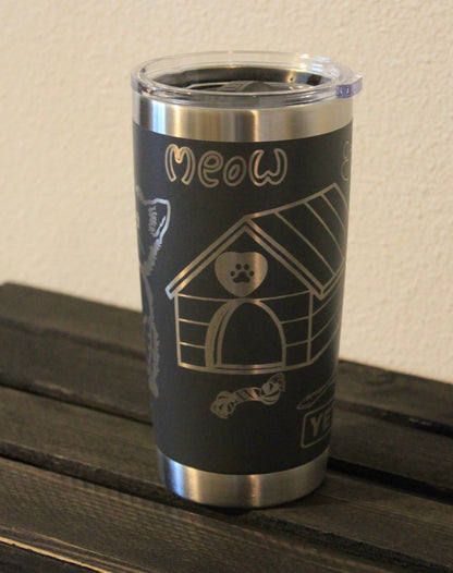 Cat Lover Engraved Dark Gray 20 oz YETI® Tumbler | Handdrawn - His Word Designs