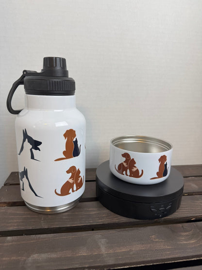 Cats and Dogs – 32 oz Travel Water Bottle with Bowl | Stainless Steel - HisWord Designs