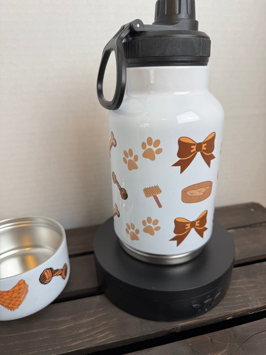 Woof & Play – 32 oz Dog Water Bottle with Bowl | Stainless Steel - HisWord Designs