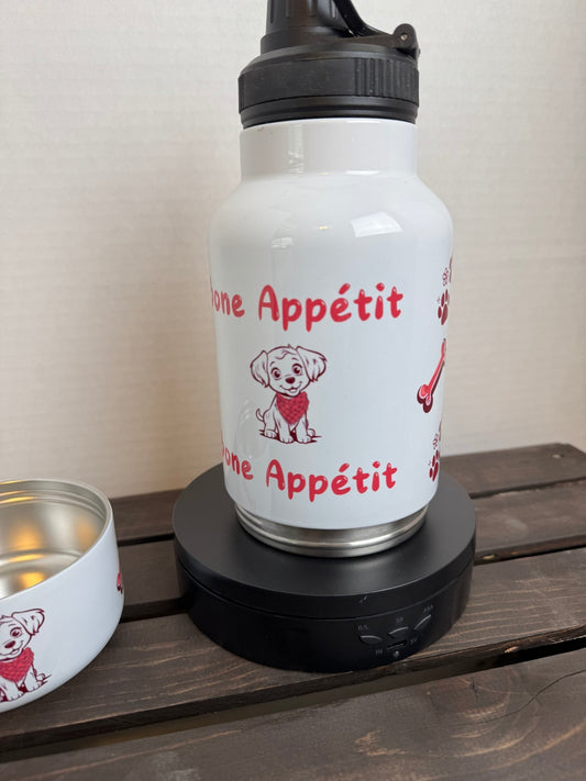 Bon Appétit – 32 oz Dog Water Bottle with Bowl | Stainless Steel - HisWord Designs