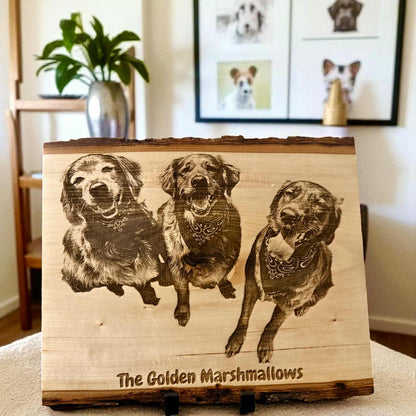 Custom Engraved Pet Portrait Board – Personalized Live Edge Wood - HisWord Designs