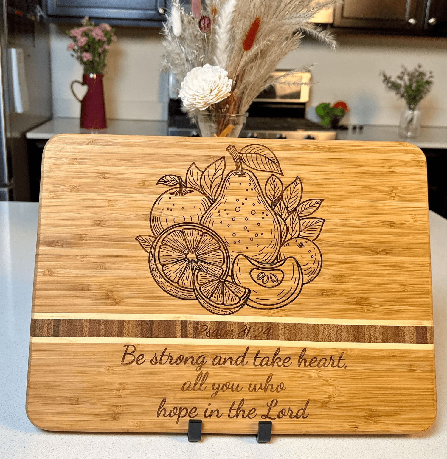 Hand - Drawn Cutting & Cheese Board - Fruits, Juicing, Religious Christian Gifts, Handcrafted, Inspirational Board, Housewarming, Chef Gifts - His Word Designs