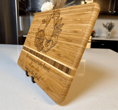 Hand - Drawn Cutting & Cheese Board - Fruits, Juicing, Religious Christian Gifts, Handcrafted, Inspirational Board, Housewarming, Chef Gifts - HisWord Designs