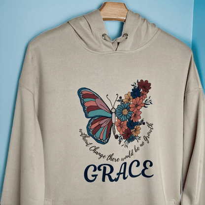 Grace Butterfly Oversized Hoodie – “Without Change There Would Be No Growth” | Inspirational Floral Hoodie - HisWord Designs