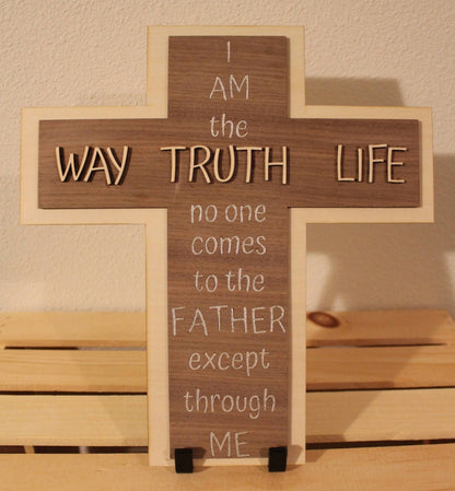 Laser - Engraved Wooden Cross – "I am the Way" Wall Art - HisWord Designs