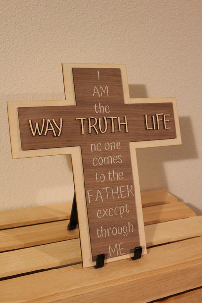 Laser - Engraved Wooden Cross – "I am the Way" Wall Art - HisWord Designs