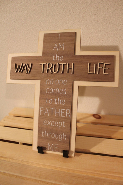 Laser - Engraved Wooden Cross – "I am the Way" Wall Art - HisWord Designs