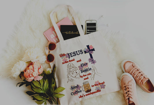 Jesus, Dogs & Iced Coffee Tote, Christian Totes, Dog Totes, Coffee Lovers Totes, Church Tote, Shopping Tote, Dog Lovers Tote, Jesus Tote