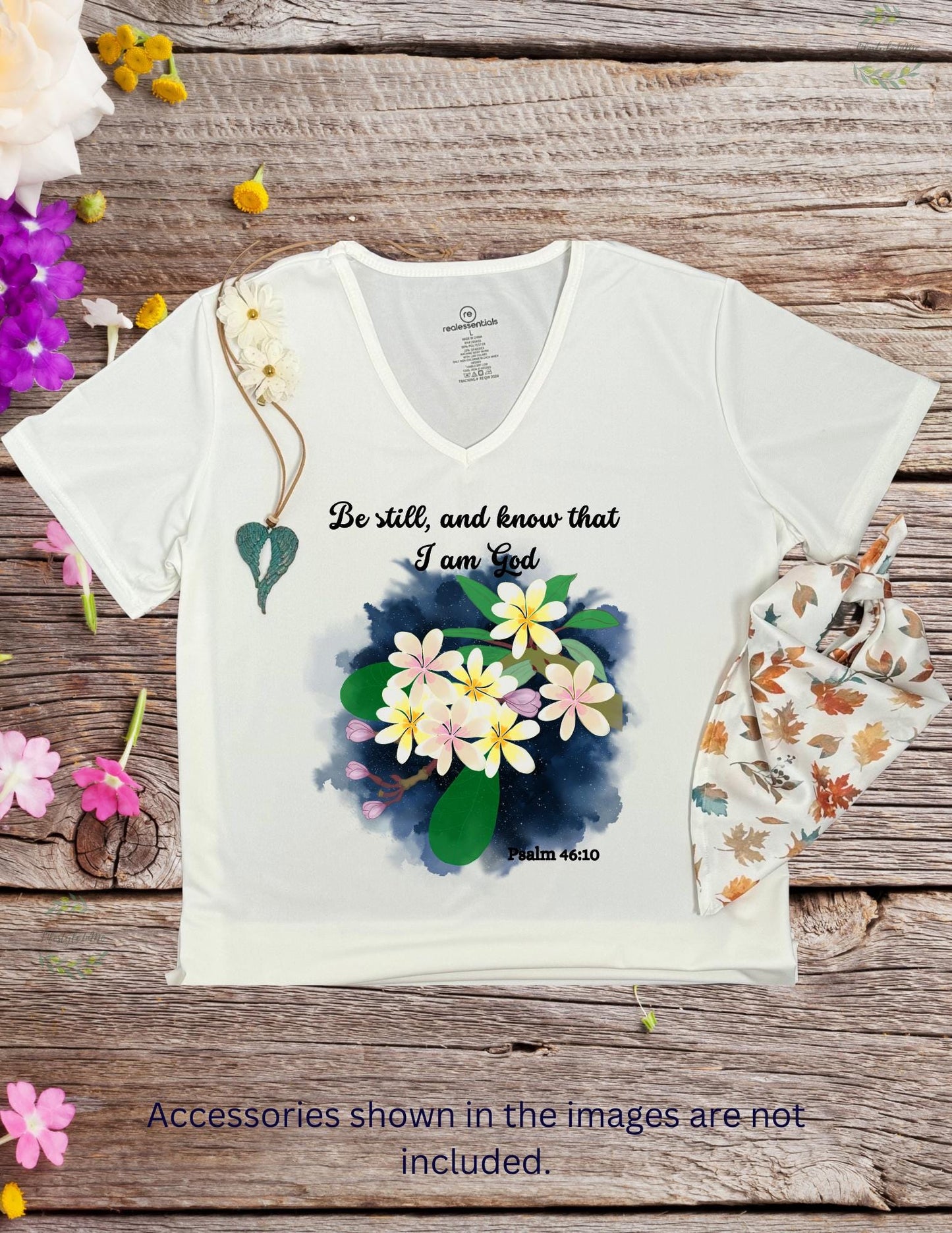 Women's V-Neck T-Shirt,'Be still' Design,Religious Shirt, Inspirational Shirt, Gifts for Women, T-shirt for women, Faith shirt, Floral Shirt