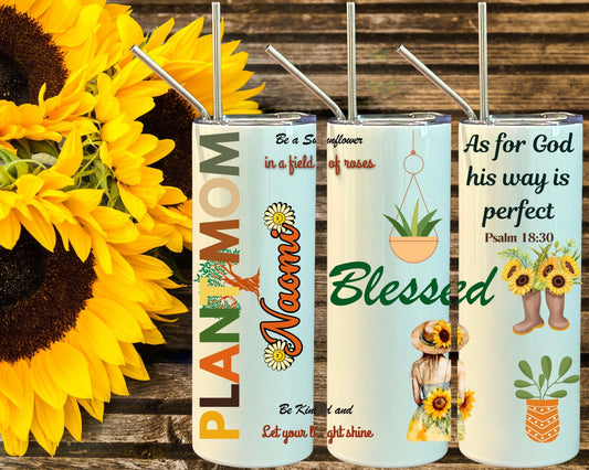 Personalized Plant Mom 20 oz Tumbler - Sunflower Theme