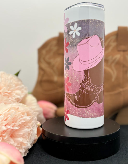 Faith-Inspired Chic Pink Cowgirl Hat and Boots Tumbler – Daily Motivation on the Go!