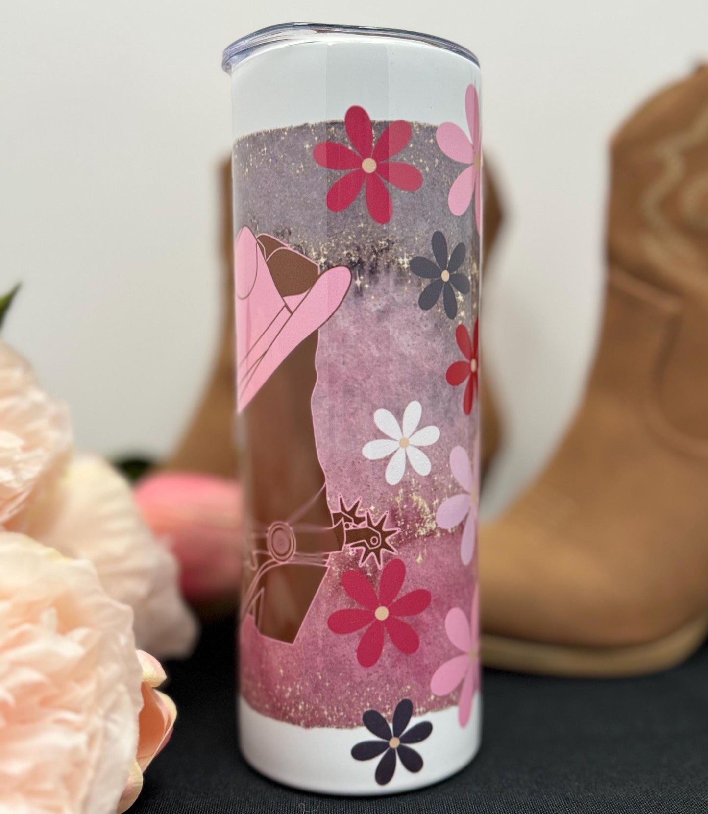 Faith-Inspired Chic Pink Cowgirl Hat and Boots Tumbler – Daily Motivation on the Go!