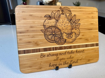 Hand - Drawn Cutting & Cheese Board - Fruits, Juicing, Religious Christian Gifts, Handcrafted, Inspirational Board, Housewarming, Chef Gifts - HisWord Designs