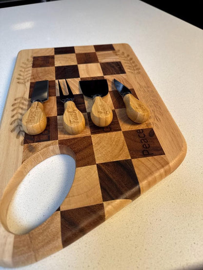 Engraved Wooden Cheese Board Set – Faith - Based Charcuterie Board with Inspirational Words – Christian Housewarming Gift, Custom Cheese Tray - HisWord Designs