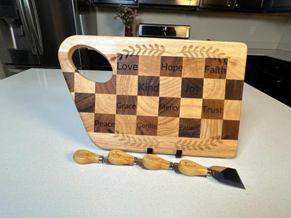 Engraved Wooden Cheese Board Set – Faith - Based Charcuterie Board with Inspirational Words – Christian Housewarming Gift, Custom Cheese Tray - HisWord Designs