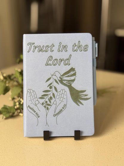 Personalized Christian Gift, Trust in the Lord Prayer Notebook, Hand - Drawn Bible Verse Journal, Laser Engraved Faux Leather devotional book - HisWord Designs