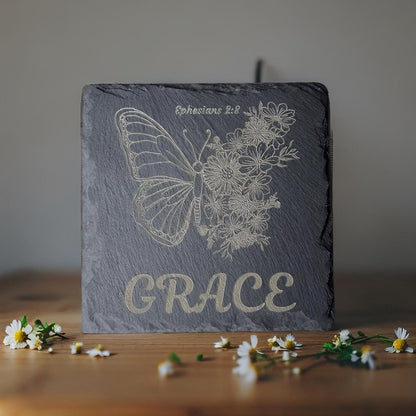 Handcrafted Religious Slate Drink Coasters - Set of 4 Christian Home Decor Accessories - HisWord Designs