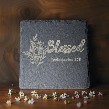 Christian Coasters Set of 4 – Scripture Engraved Slate | Bible Verse Gift | Faith Home Decor | Housewarming Christian Gifts - HisWord Designs