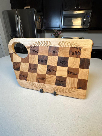Engraved Wooden Cheese Board Set – Faith - Based Charcuterie Board with Inspirational Words – Christian Housewarming Gift, Custom Cheese Tray - HisWord Designs