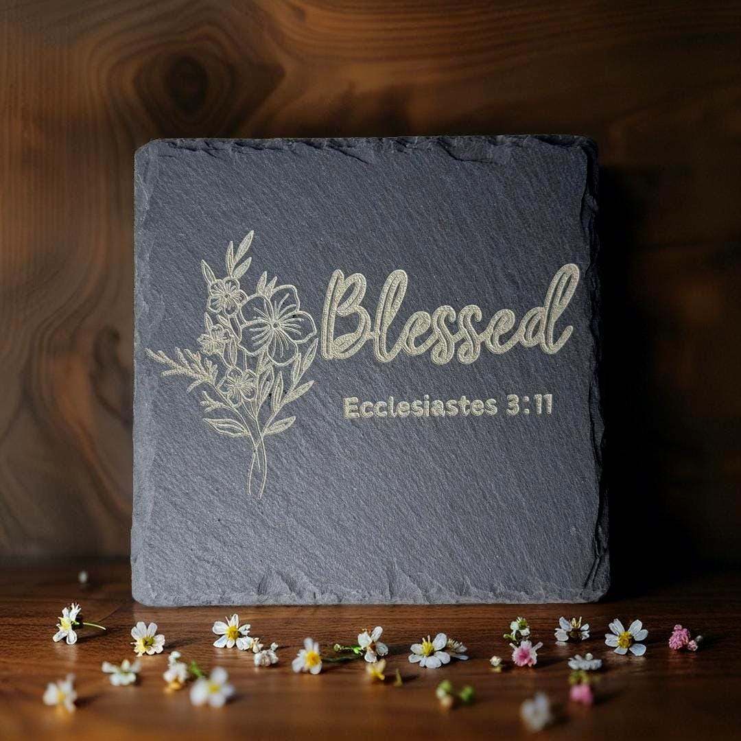 Handcrafted Religious Slate Drink Coasters - Set of 4 Christian Home Decor Accessories